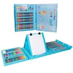 Set,trusa completa pentru copii,desenat,colorat si pictat,208 piese,trusa inclusa - Albastru - Img 3