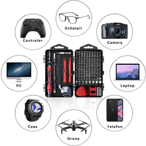 Set trusa surubelnite si biti de precizie 110 piese, otel CrV, magnetice, pentru electronice, ceasuri si reparatii fine - Img 7