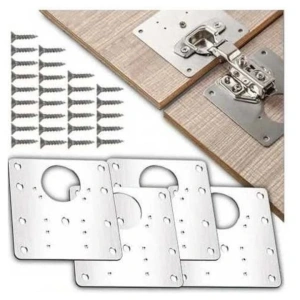 Set universal pentru consolidarea balamalelor de mobilier, 4 placi inox 9 x 9 cm, reparatie rapida pentru dulapuri si usi - Img 2