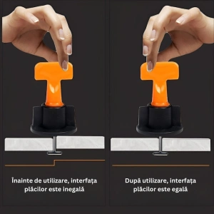 Sistem de nivelare pentru placi ceramice, set complet 152 piese, tije refolosibile, distante 1-3 mm, 2 chei incluse, ideal pentru gresie, faianta si piatra naturala - Img 7