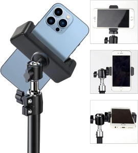 Suport universal pentru telefon cu montura trepied 1/4 inch, adaptor smartphone reglabil pentru monopied, selfie stick si mini trepied, negru - Img 6