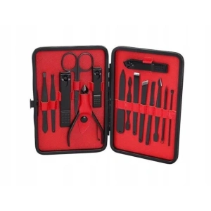 Trusa de unghii, 15 piese - manichiura si pedichiura profesionala, cu instrumente din otel inoxidabil, penseta, instrument pentru puncte negre si curatare auriculara, clutch din piele ecologica negru - Img 3