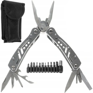 Briceag metalic multifunctional 13 in 1, otel inoxidabil, cu 11 biti si husa de depozitare, pentru camping, pescuit si drumetii - Img 1