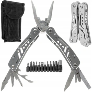 Briceag metalic multifunctional 13 in 1, otel inoxidabil, cu 11 biti si husa de depozitare, pentru camping, pescuit si drumetii - Img 11