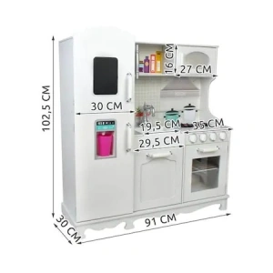 Bucatarie din lemn pentru copii 91x102 cm,2 becuri LED,accesorii incluse - Alb - Img 4