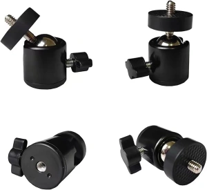 Cap sferic mini rotativ 360 grade cu prindere 1/4 pentru trepied, suport aluminiu pentru lumina LED, microfon, camera video si telefon - Img 4