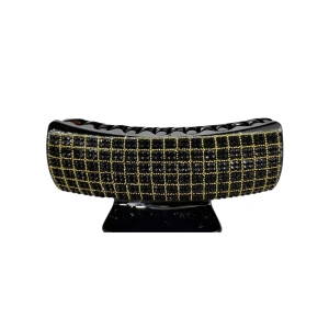 Clama par eleganta neagra cu cristale negre si insertii aurii, model lat, prindere puternica, arc metalic rezistent
