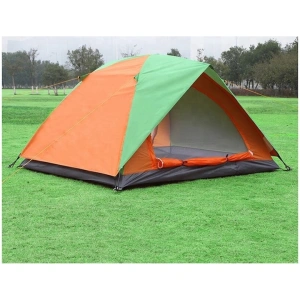 Cort camping, 2 persoane, impermeabil, protectie UV, rezistent la vant, 200 x 150 x 110 cm, husa inclusa, portocaliu/verde - Img 4