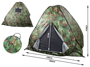 Cort camping pentru 4 persoane, 200 x 200 x 130 cm, cu husa, impermeabil, model camuflaj - Img 8