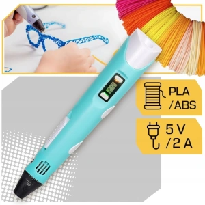 Creion 3D cu filament, bleu alb, 1.75 mm, 20 culori, 310 m, compatibil PLA ABS, ecran LCD, temperatura reglabila, motor metalic, duza ceramica - Img 5