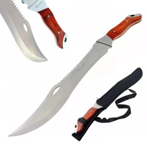 Cutit de vanatoare, tip maceta, maner ergonomic, 47 cm, husa inclusa, maro/argintiu - Img 6