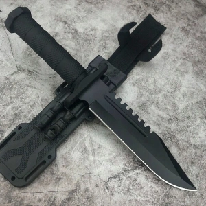 Cutit vanatoare tactic militar cu teaca multifunctionala, otel 420J2, lama fixa 31 cm, ascutitor, amnar si fluier incluse - Img 7