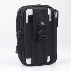 Geanta tactica neagra 18 x 12.5 x 5 cm, borseta militara Molle pentru curea, Cordura si nailon, 2 compartimente, 4 buzunare, impermeabila, capacitate 1 L - Img 5