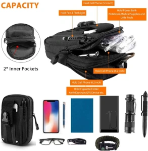 Geanta tactica neagra 18 x 12 x 6 cm, cu centura tactica reglabila, sistem Molle, poliester Oxford, catarama metalica cu eliberare rapida, EDC, unisex - Img 3