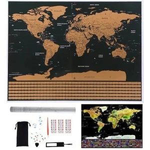 Harta razuibila a lumii,cu drapele si accesorii incluse, pentru copii si pasionati de calatorii,82x59 cm - Multicolor - Img 1