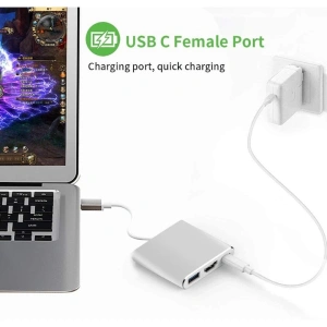 Hub adaptor USB Type-C cu HDMI, USB 3.0 si port Power Delivery, 19 cm - extindere video UHD, transfer rapid de date si incarcare simultana - Img 5