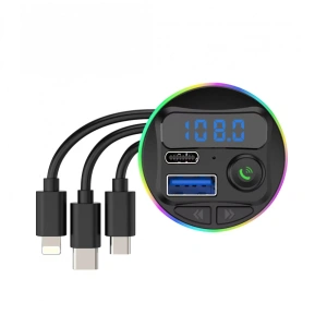 Incarcator auto cu MP3 player si Bluetooth, incarcare rapida QC 3.0 si USB Tip-C PD 20W, 3 mufe de incarcare, negru