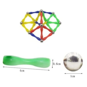 Joc de constructie magnetic multicolor, 50 piese 3D, set educativ cu forme geometrice si magneti, pentru dezvoltarea creativitatii si gandirii spatiale, 3 ani+ - Img 6