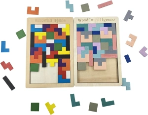 Joc puzzle pentru copii, tetris, educativ, 40 piese, lemn, culori pastelate, 3+ ani, 26.5 x 17.7 cm - Img 2
