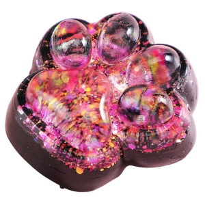 Jucarie fidget senzoriala pernuta labuta de pisica cu glitter, textura moale, efect de revenire lenta, antistres si relaxare, 6.5 x 6 cm, roz