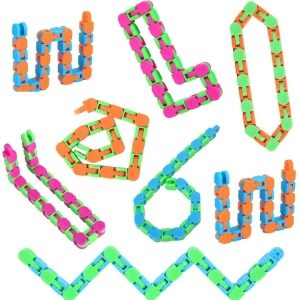 Jucarie senzoriala antistres tip sarpe cu 24 piese, fidget flexibil pentru copii si adulti, dezvoltare dexteritate si coordonare, 28 cm, albastru/portocaliu - Img 4
