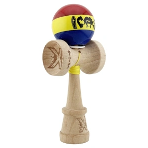 Kendama profesionala din lemn cu rulment metalic, model Dracula tricolor, finisaj Super Sticky, cupe mari King Size V3, 18 cm, multicolor - Img 4