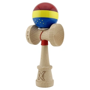 Kendama profesionala din lemn, editie Tricolor si UE, Super Sticky, cupe mari King Size V3, rulment metalic, gaura in baza, 18 cm, multicolor - Img 6