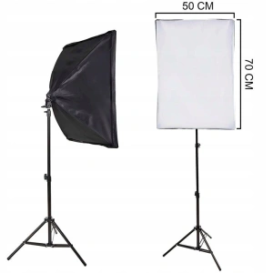 Kit iluminare foto-video cu 2 softbox-uri profesionale, lumina naturala 5500K, becuri 30W, stative 95-200 cm, negru - Img 3