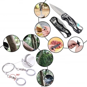 Kit supravietuire 13 in 1 pentru camping si urgente, trusa compacta cu busola, lanterna, cutit pliabil, laser si accesorii outdoor - Img 5