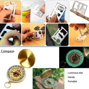 Kit supravietuire multifunctional 18 piese, camping si urgenta, busola, lanterna, cutit pliabil, paracord, patura termica, carcasa - Img 4