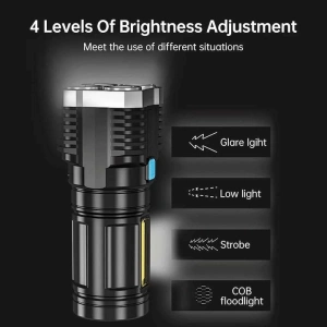 Lanterna portabila, 5 LED-uri, 4 moduri de iluminare, cablu Micro-USB inclus, ABS, baterie 1200 mAh, rezistenta la apa, negru - Img 5