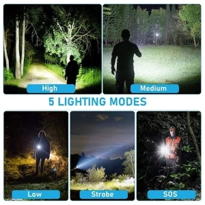 Lanterna tactica LED, 5 moduri de iluminare, pentru vanatoare, camping, rezistenta la apa, negru - Img 3