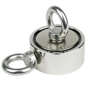 Magnet pentru pescuit, neodim, dublu, diametru 60 mm, forta de tractiune 2 x 150 kg