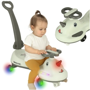 Masinuta pentru copii, fara pedale, maner ghidare, greutate maxima suportata 65 kg, 75 x 65 x 28 cm, model unicorn, gri