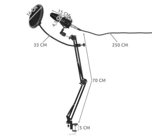 Microfon profesional cu condensator de studio si suport de prindere pe birou, BM700 - Img 3