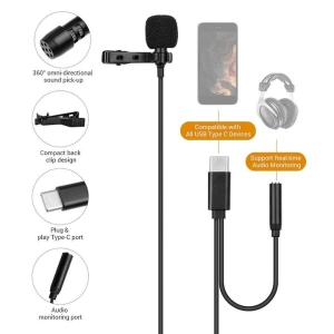 Microfon tip lavaliera, cu fir, Type-C - Jack 3.5 mm, lungime cablu 1.5 m, negru - Img 7