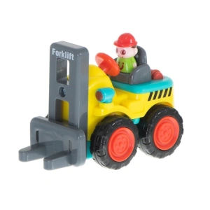 Mini stivuitor pentru copii, galben cu gri antracit, 7 x 5.4 x 4 cm, vehicul de constructie, jucarie cu furci mobile, roti functionale, ambalaj PVC - Img 6