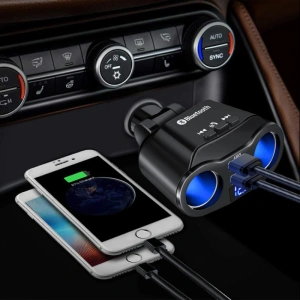 Multiplicator bricheta auto, modulator FM, Bluetooth, Handsfree, 2 x USB, 4.8A - Negru - Img 2