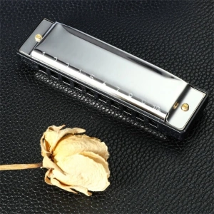 Muzicuta neagra argintie 10 x 2.8 x 2 cm, diatonica cu 10 gauri, acordaj Do, cu cutie de protectie, instrument muzical pentru copii si adulti - Img 4