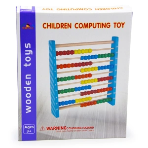 Numaratoare educativa din lemn pentru copii, 10 randuri, 100 bile colorate, 30x24x5 cm - Img 1