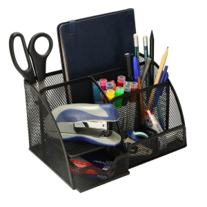 Organizator pentru birou, metalic, 7 compartimente, 22 x 14 x 12.7 cm, negru