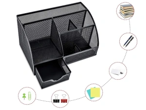 Organizator pentru birou, metalic, 7 compartimente, 22 x 14 x 12.7 cm, negru - Img 11