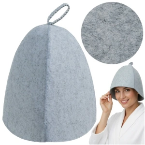 Palarie protectie pentru sauna si spa, din fetru gri, marime universala, confort termic pentru cap si par - Img 6