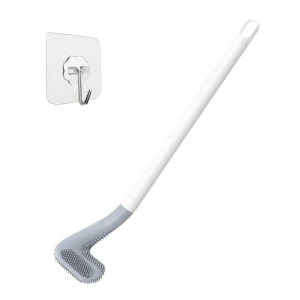 Perie pentru curatare toaleta, plastic si silicon, suport pentru agatare pe perete, 40 x 8 x 6 cm, alb/gri