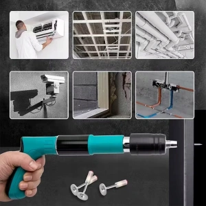 Pistol manual pentru batut cuie in beton, otel si lemn, reglaj putere, 200 cuie incluse, valiza transport si accesorii protectie - Img 7