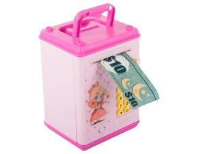 Pusculita pentru copii, tip seif, cu cod PIN, plastic, 18.5 x 13 x 11 cm, roz - Img 5