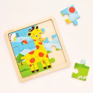 Puzzle educativ cu suport din lemn, set 4 modele animale, 11 x 11 cm, 9 piese fiecare, joc de logica si asociere pentru copii 3+ ani - Img 6