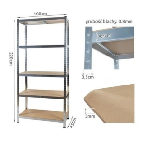 Raft de depozitare metalic, 220x100x45 cm, sarcina maxima 1000kg, 5 nivele, cadru otel zincat - Img 2