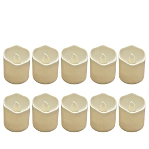 Set 10 lumanari decorative LED ivoire 3.9 x 3.6 cm, iluminare galbena tip flacara, 20 baterii LR1130 AG10 incluse, pentru decor interior, aniversari si mese festive