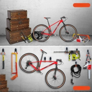 Set 12 carlige metalice perete pentru organizare garaj, suport scule, bicicleta, furtun, montaj inclus, negru portocaliu - Img 4